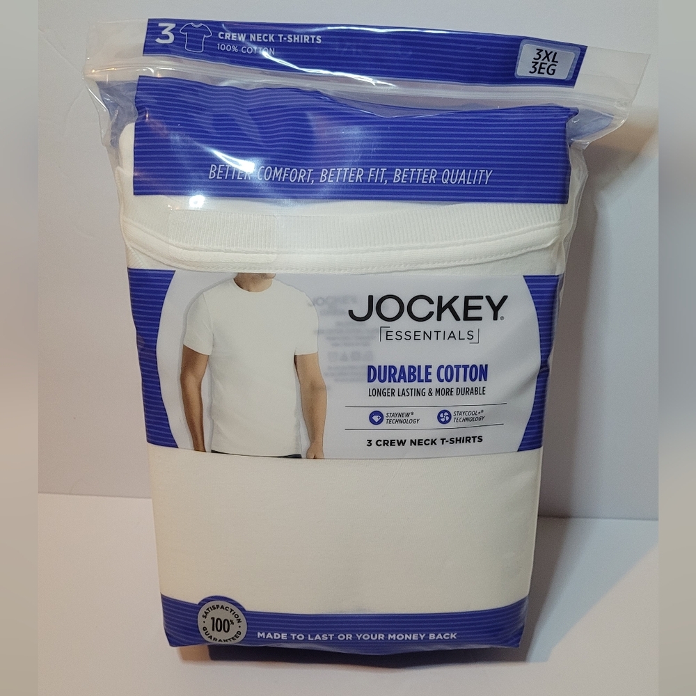 Jockey Essentials Durable Cotton White Tshirts 3 Pack Size 3XL